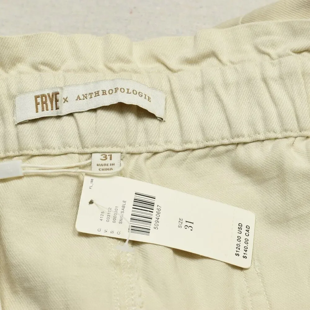 NEW Frye x Anthropologie Women Bermuda Drawstring Solid Cotton Beige Size 31 - Picture 7 of 8